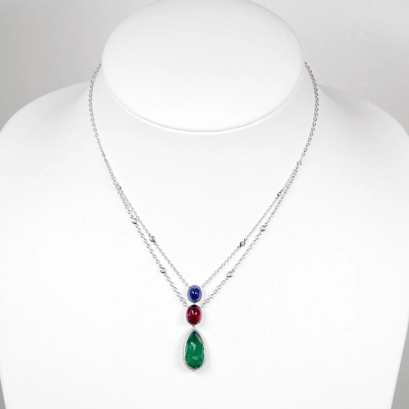 12.86 / 4.47 / 3.67 cts GRS Minor Oil Colombian Emerald with Ruby and Sapphire Necklace (ENQUIRE)