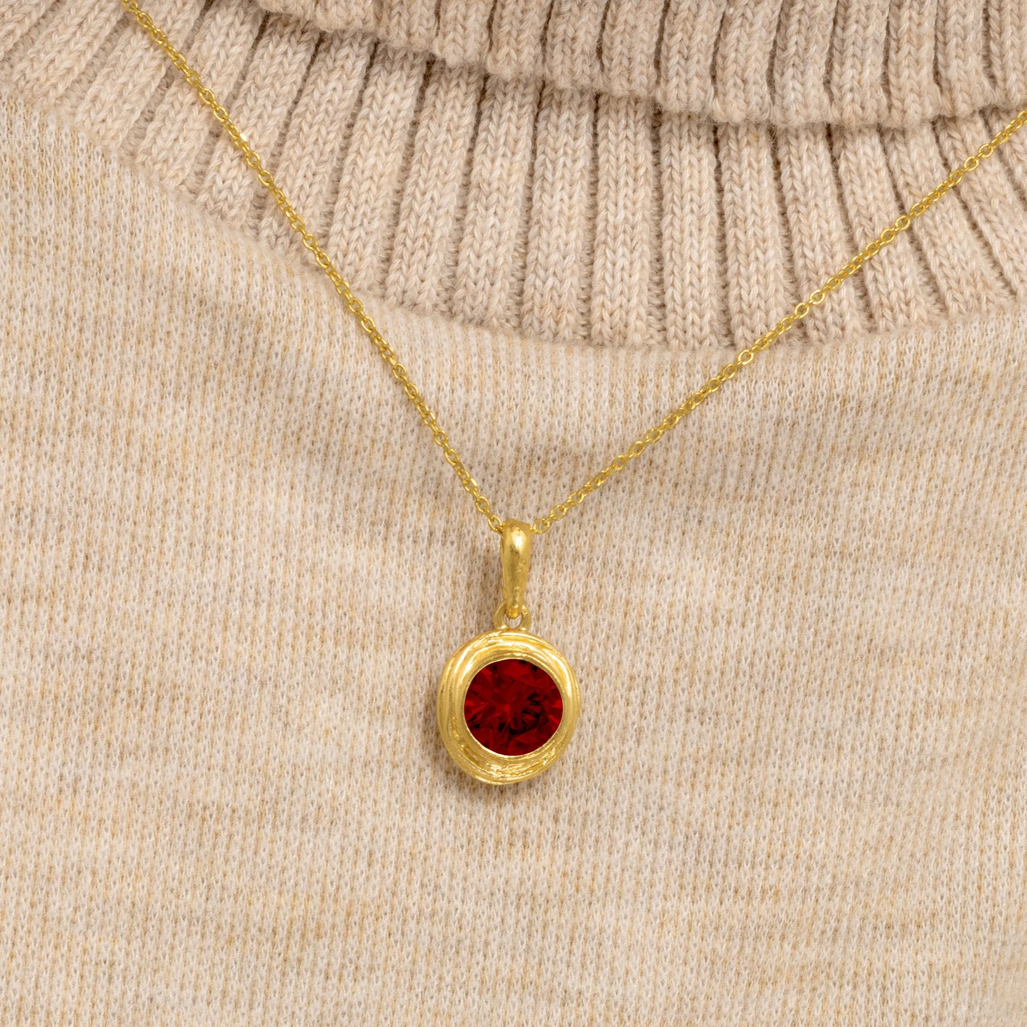 14K Gold Over Sterling Silver Garnet CZ Necklace
