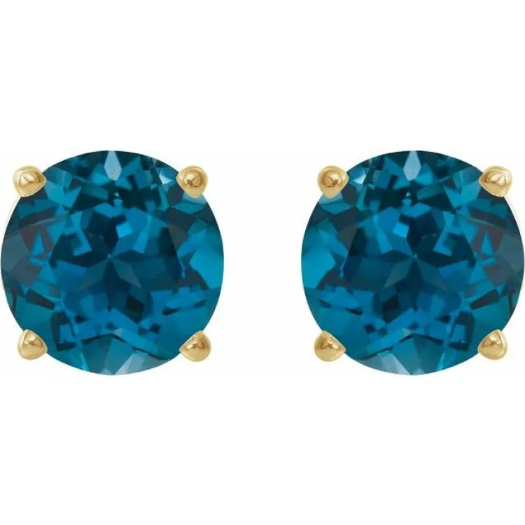 14K Yellow 7 mm Natural London Blue Topaz Stud Earrings