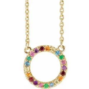 14k Yellow Rose White Gold Multi Color Gemstone Rainbow Circle Pendant Charm Necklace