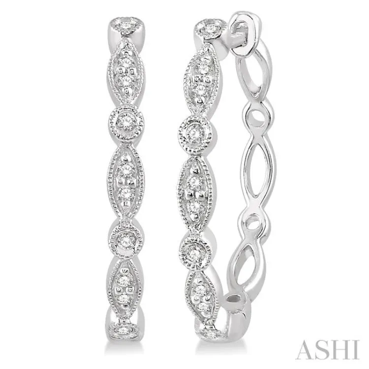 1/6 ctw Marquise & Circle Motif Round Cut Diamond Hoop Earrings in 10K White Gold