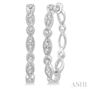 1/6 ctw Marquise & Circle Motif Round Cut Diamond Hoop Earrings in 10K White Gold
