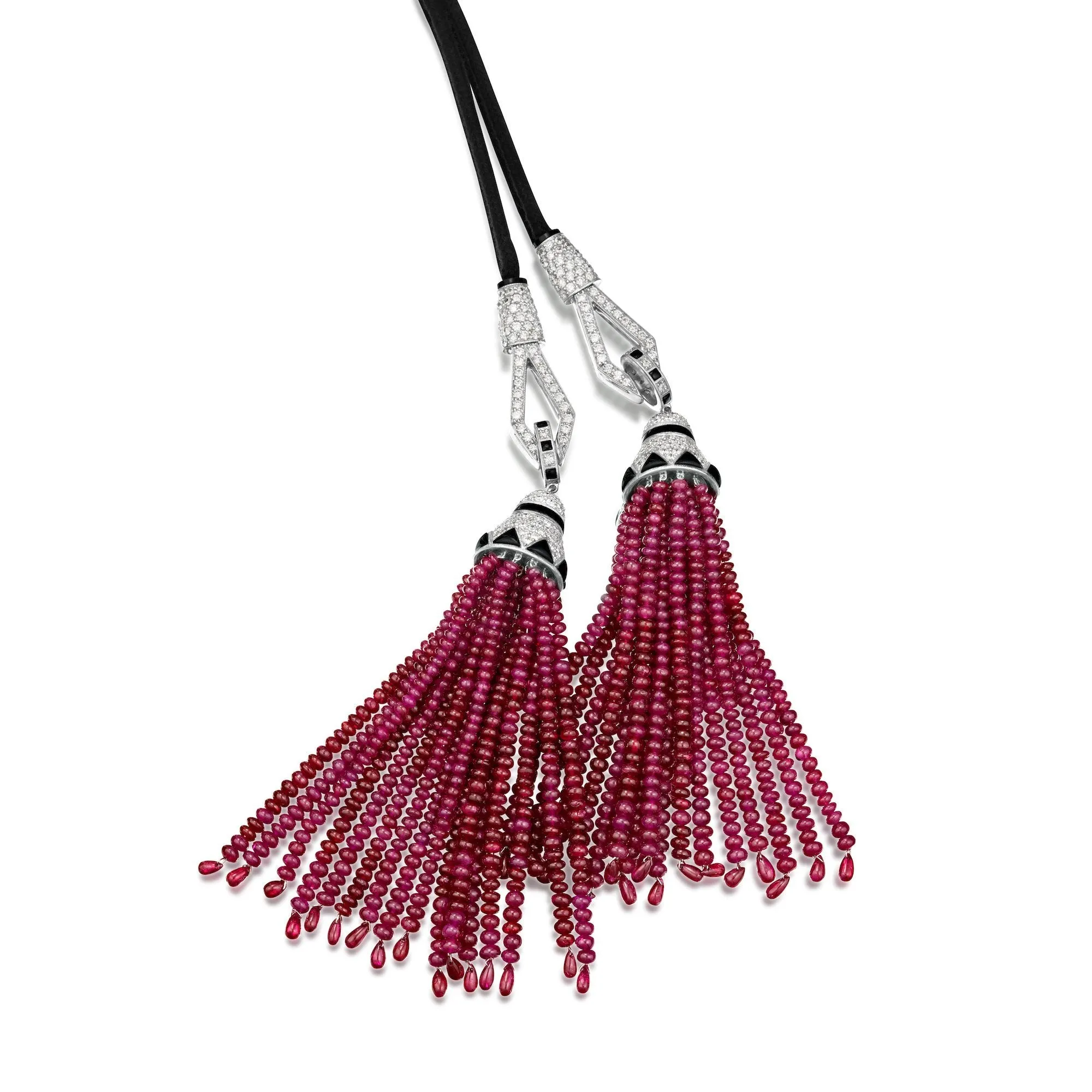 273.27 Carat Ruby and Diamond Tassel Necklace