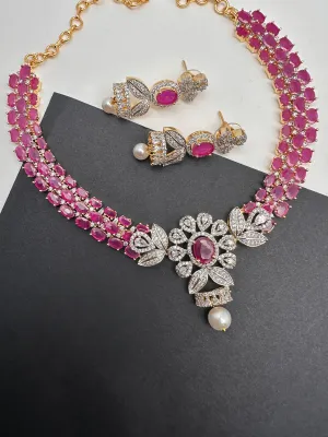 AD Color Stone Floral Design Neckline Short Necklace