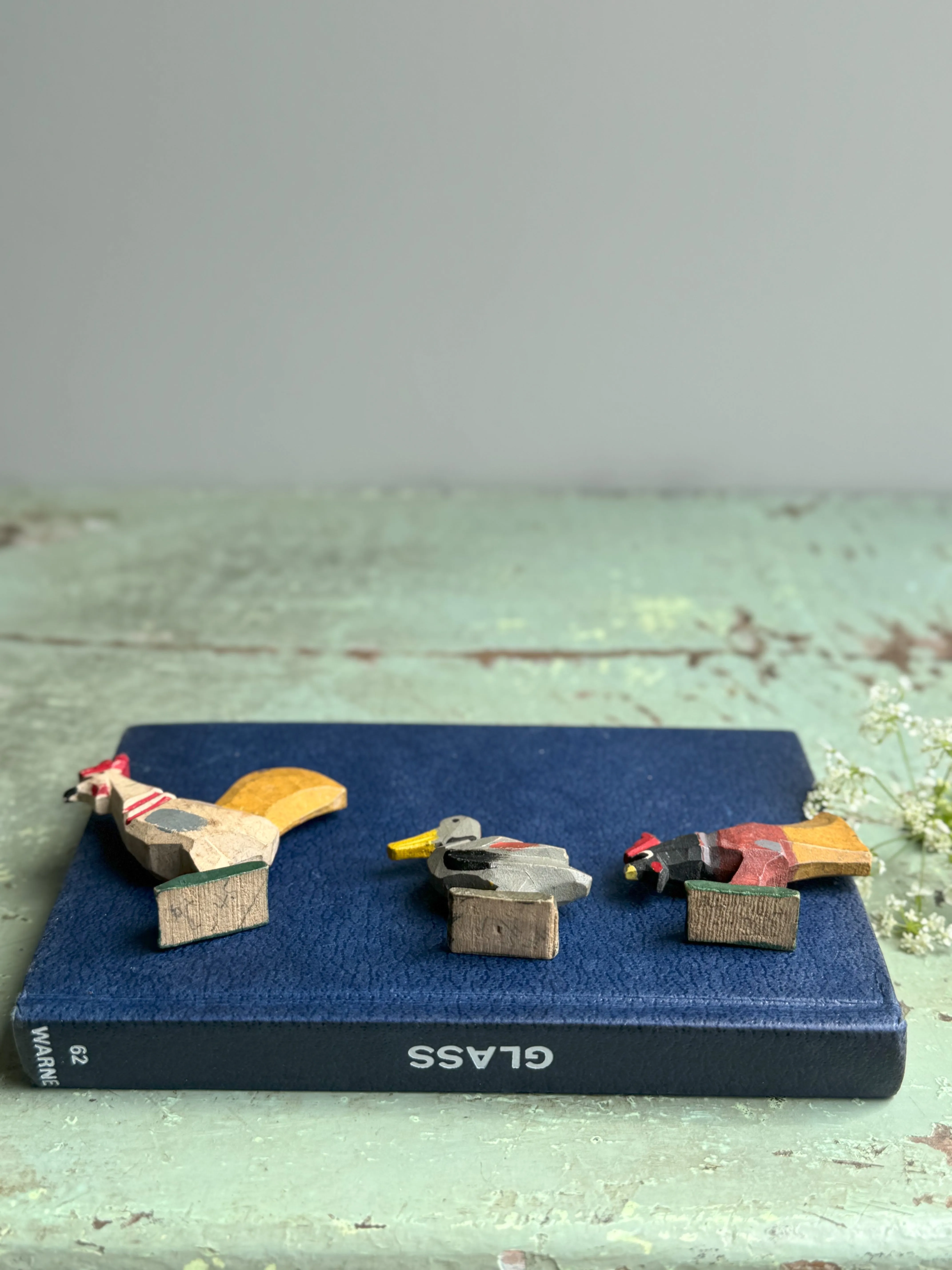 Antique 1930s Miniature Hand-Carved Birds  Set of 3