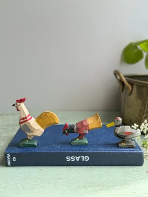 Antique 1930s Miniature Hand-Carved Birds  Set of 3