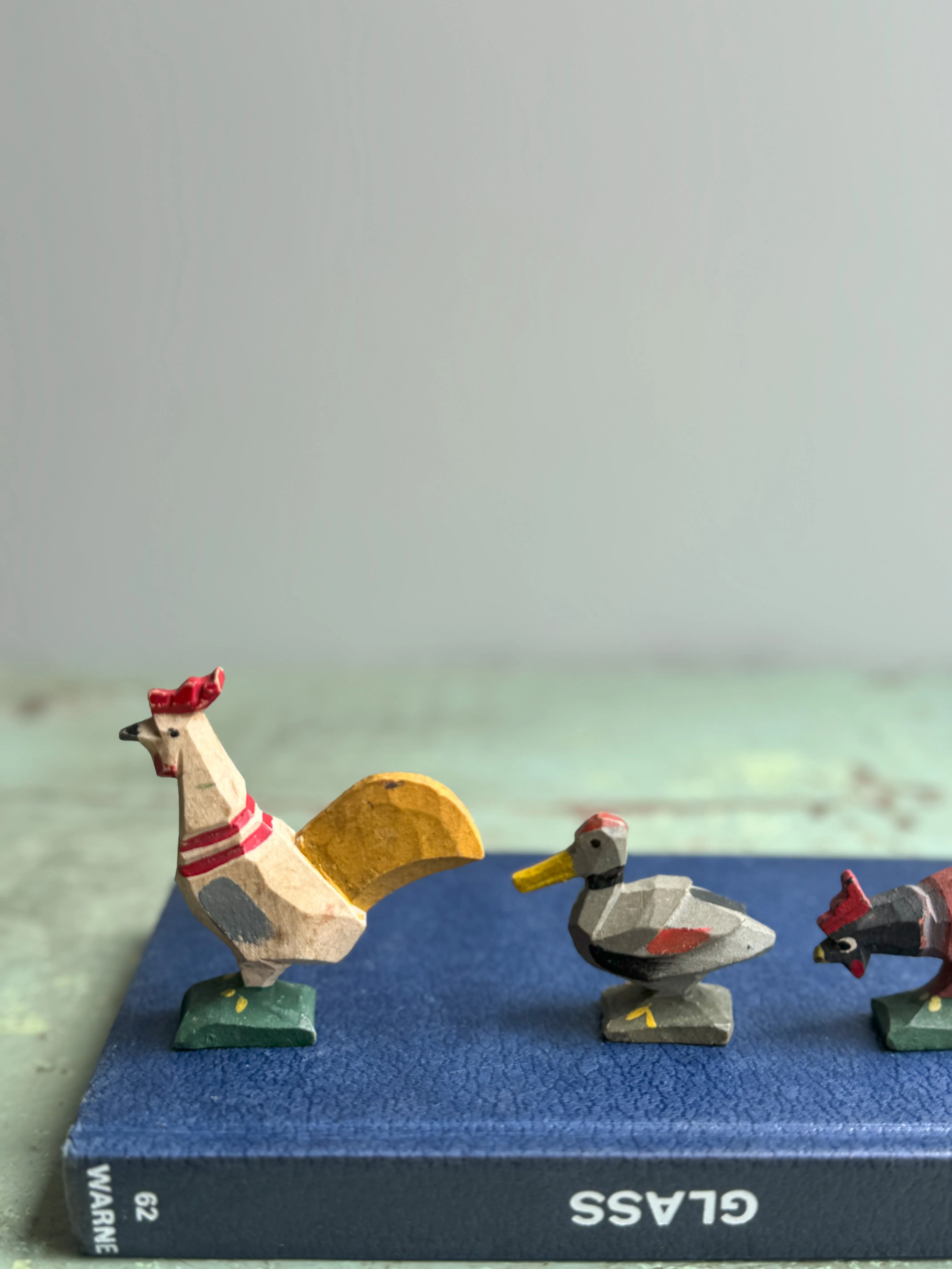 Antique 1930s Miniature Hand-Carved Birds  Set of 3
