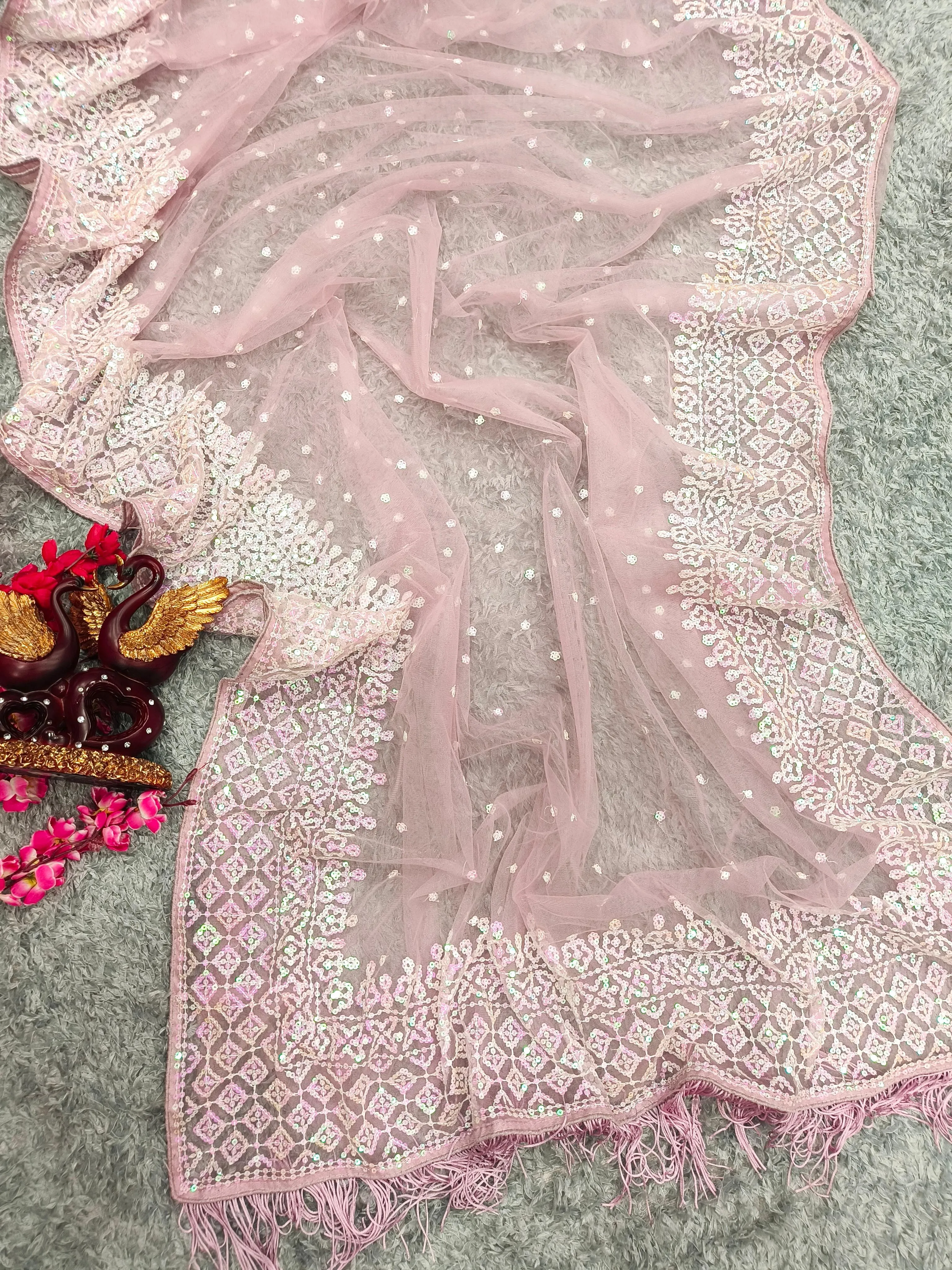 Beautiful Designer Bollywood Heavy Soft Net Sequanc Saree