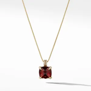 David Yurman Chatelaine Pendant Necklace with Garnet and Diamonds in 18k Gold, 11mm