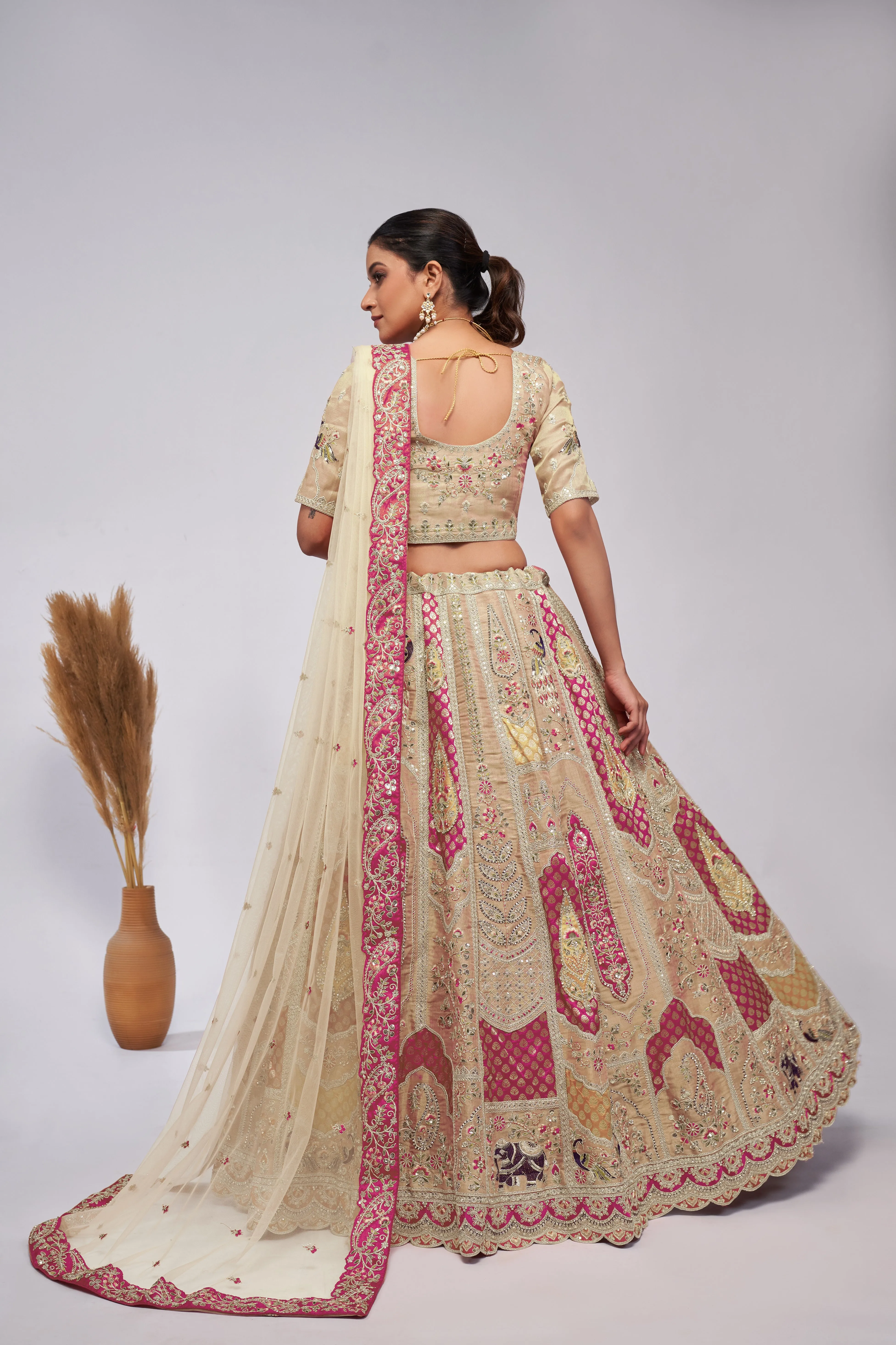 Elegant Ivory Organza Silk Lehenga Ensemble