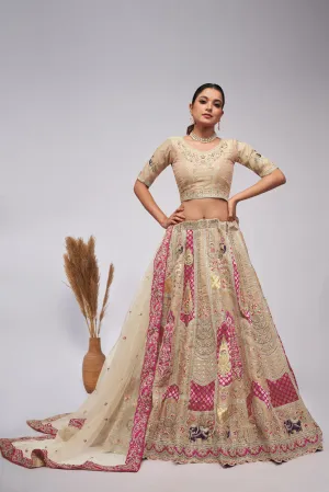 Elegant Ivory Organza Silk Lehenga Ensemble