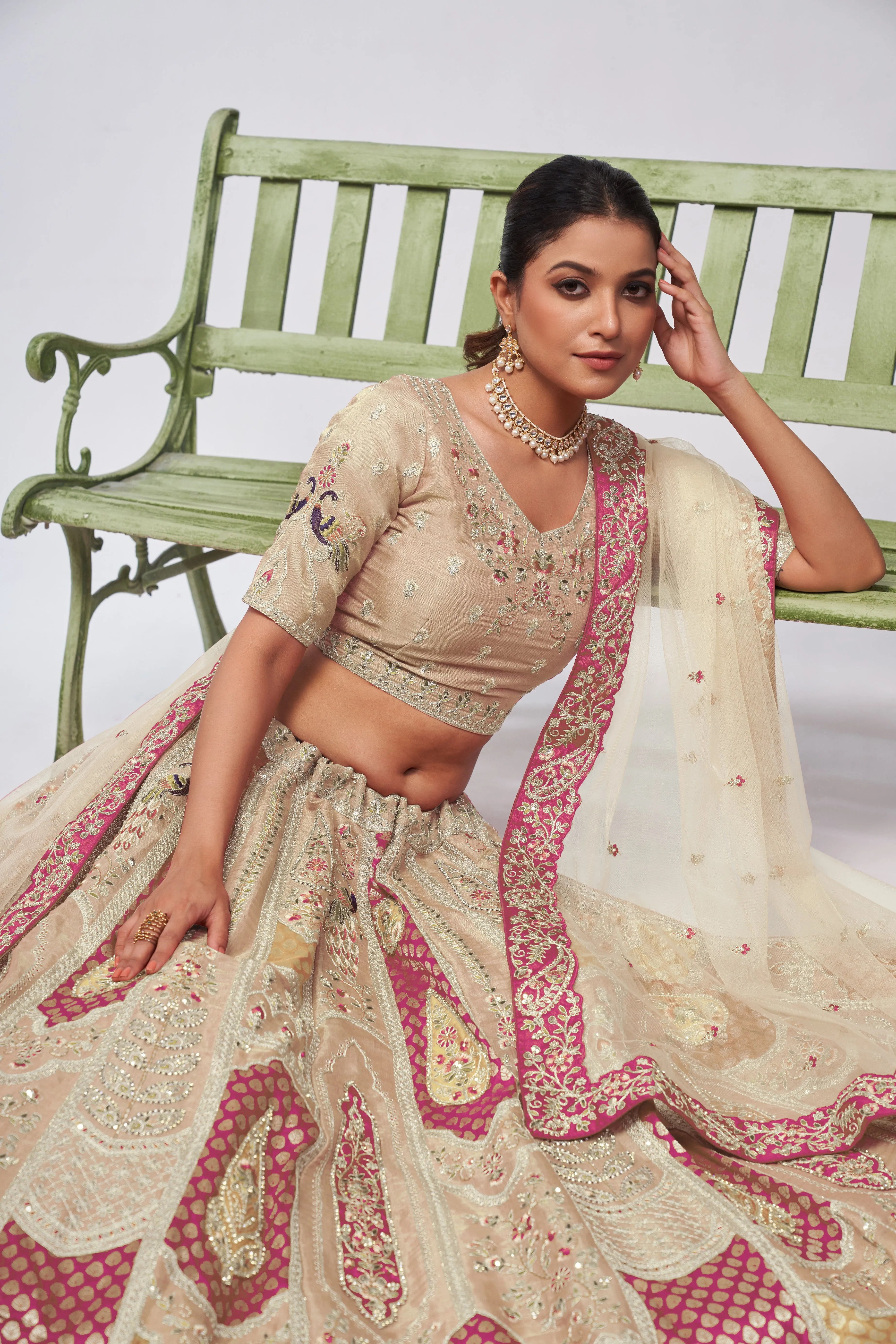 Elegant Ivory Organza Silk Lehenga Ensemble