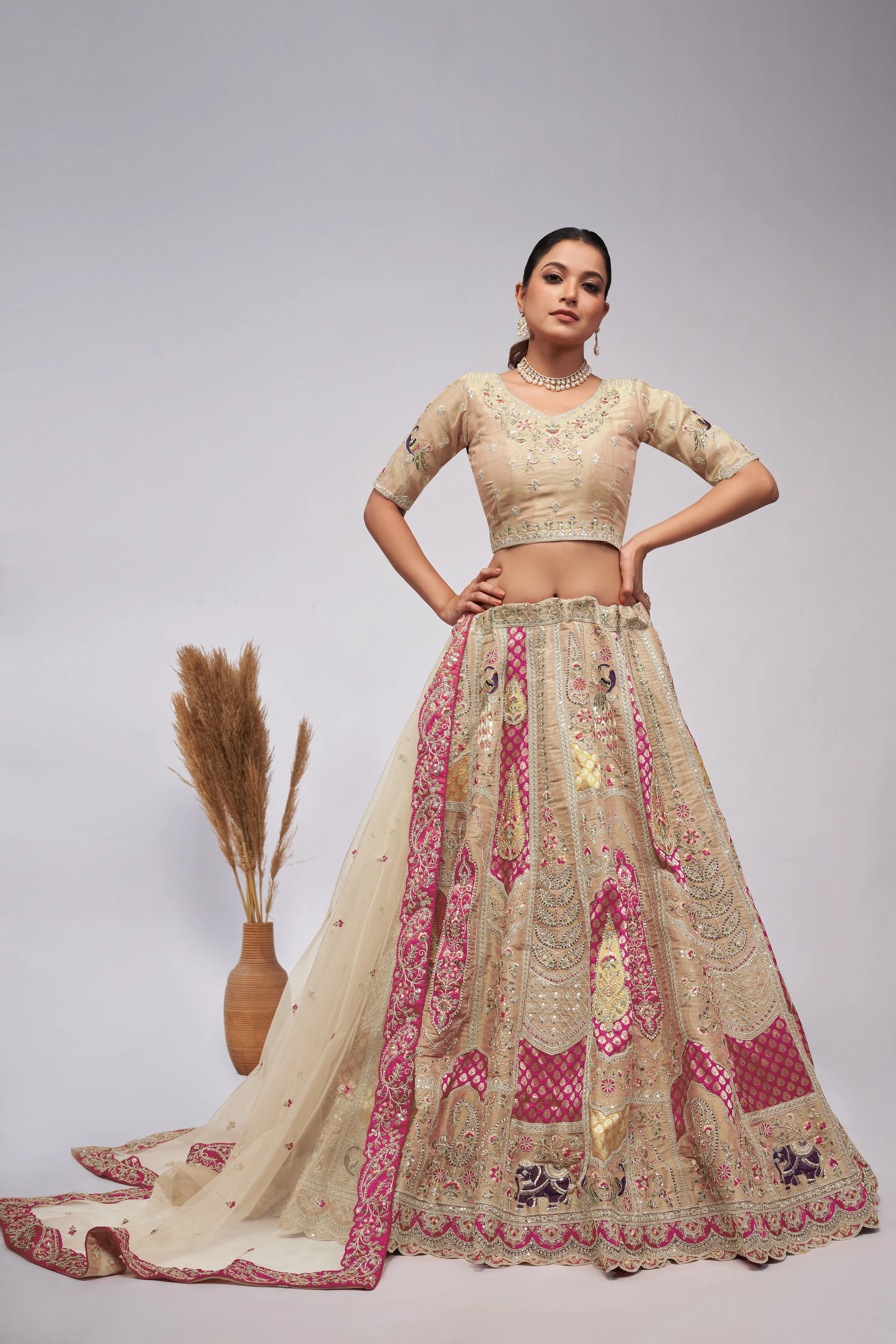 Elegant Ivory Organza Silk Lehenga Ensemble