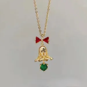 Festive Bell Red Bow Necklace
