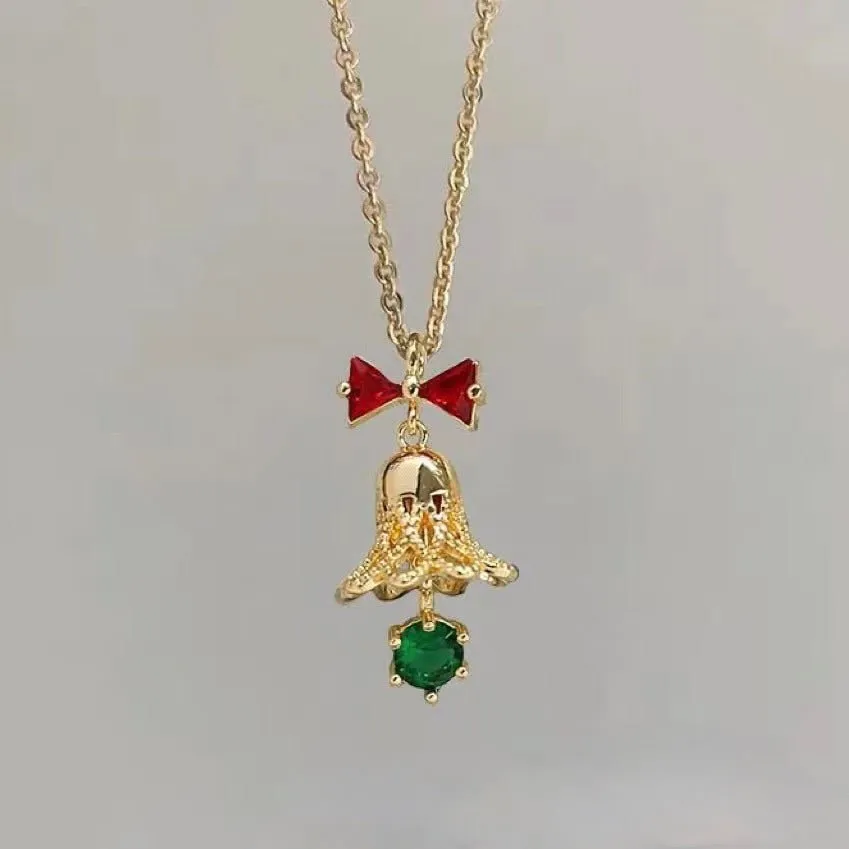 Festive Bell Red Bow Necklace