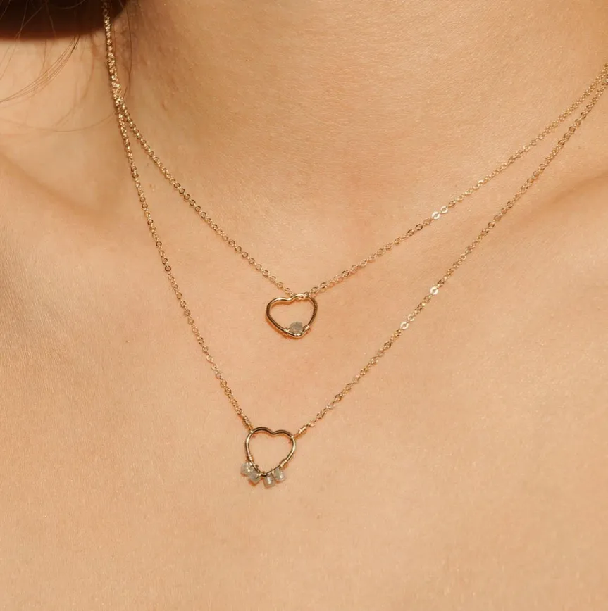 Gold-filled Single Ruby Open Heart Necklace