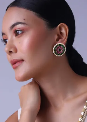 Gold Finish Studs Adorned With Pearls And Meenakari Work