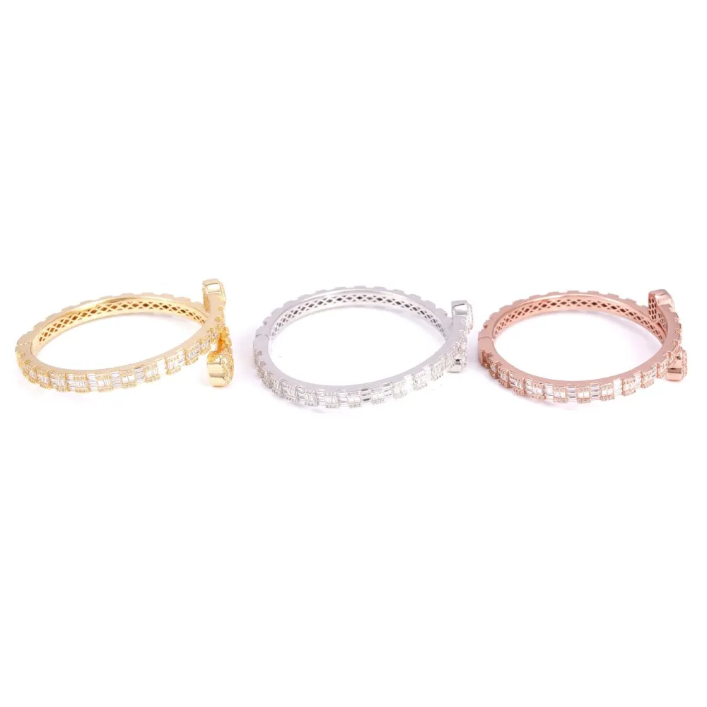 Heart Baguette Moissanite Bangle Bracelet 14K Gold