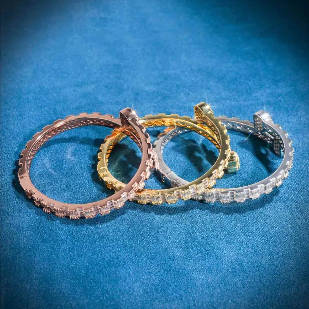 Heart Baguette Moissanite Bangle Bracelet 14K Gold