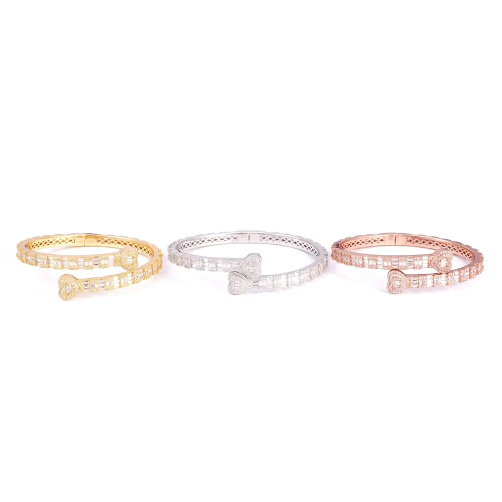 Heart Baguette Moissanite Bangle Bracelet 14K Gold