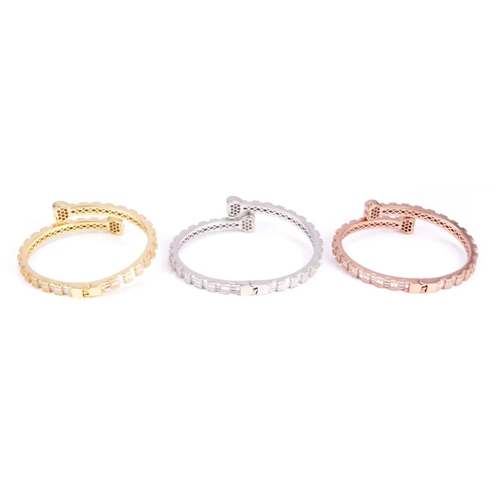 Heart Baguette Moissanite Bangle Bracelet 14K Gold