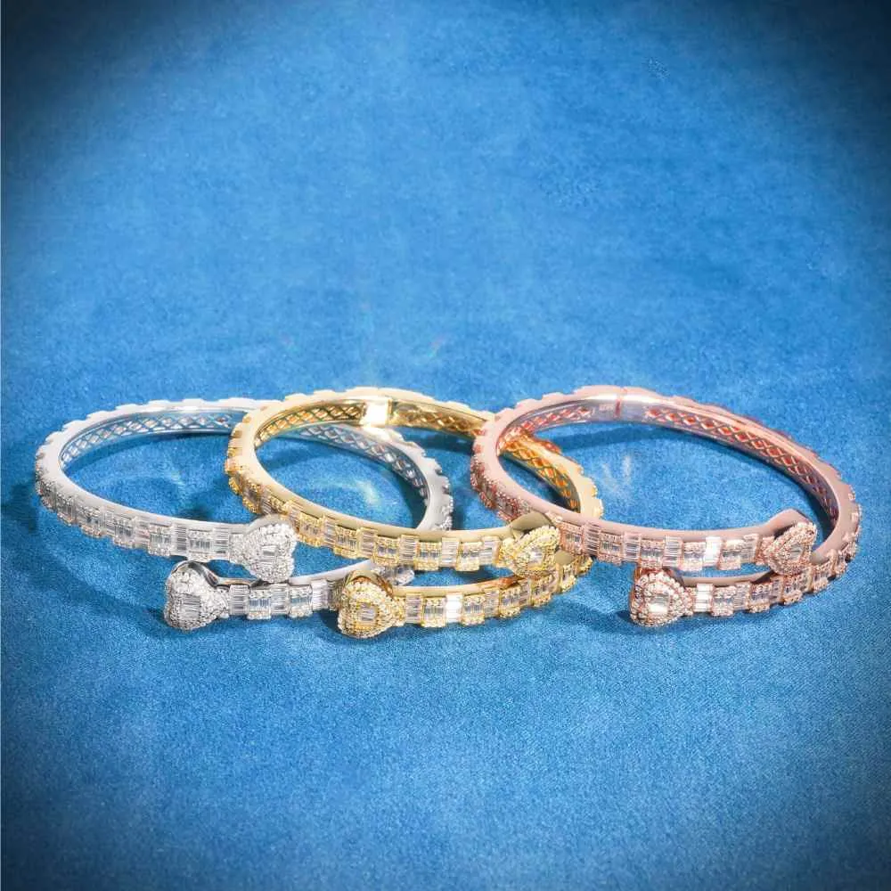 Heart Baguette Moissanite Bangle Bracelet 14K Gold