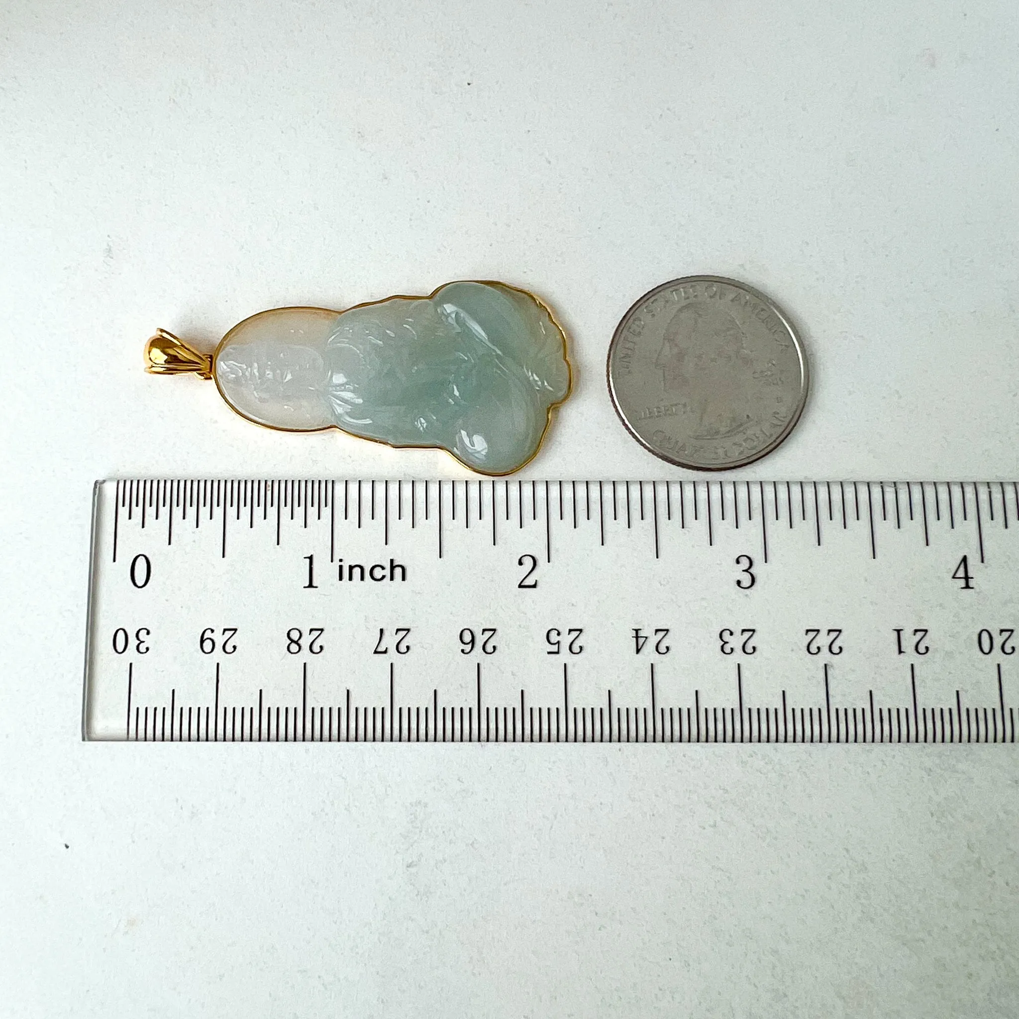 Ice Jadeite Jade Guan Yin Avalokiteshvara, Hand Carved Pendant with 18K Solid Gold, Guanyin, 观音,Lady Buddha, BH-0123-1700117786