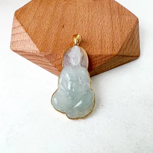 Ice Jadeite Jade Guan Yin Avalokiteshvara, Hand Carved Pendant with 18K Solid Gold, Guanyin, 观音,Lady Buddha, BH-0123-1700117786