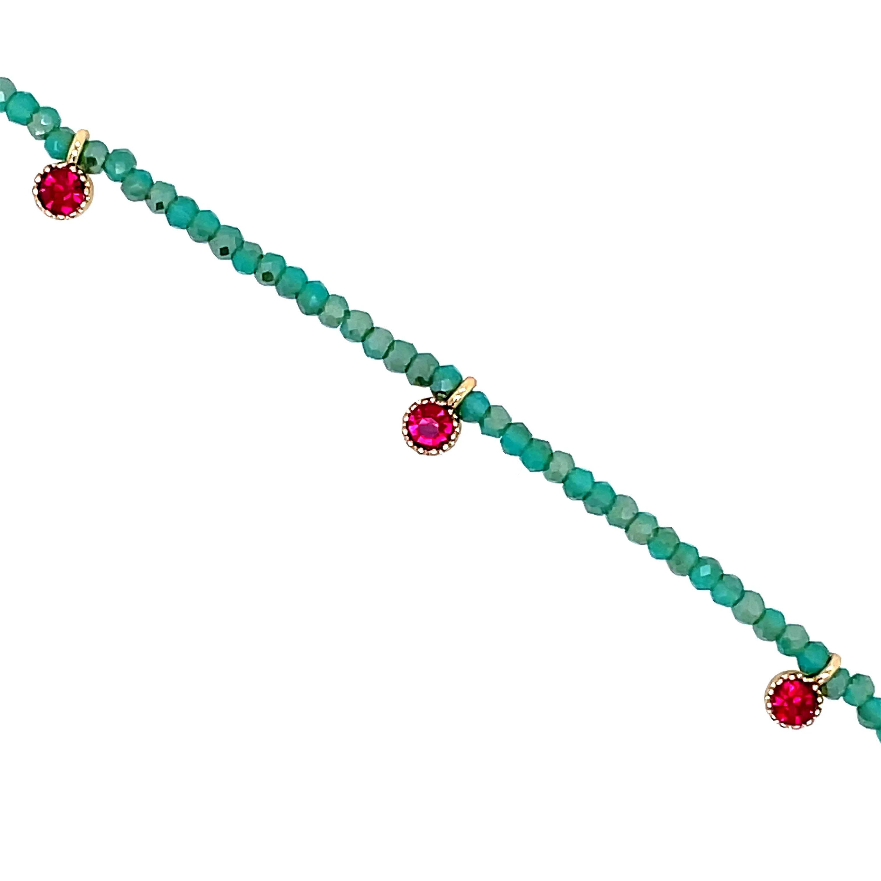 Mint Bead & Ruby Charm Necklace