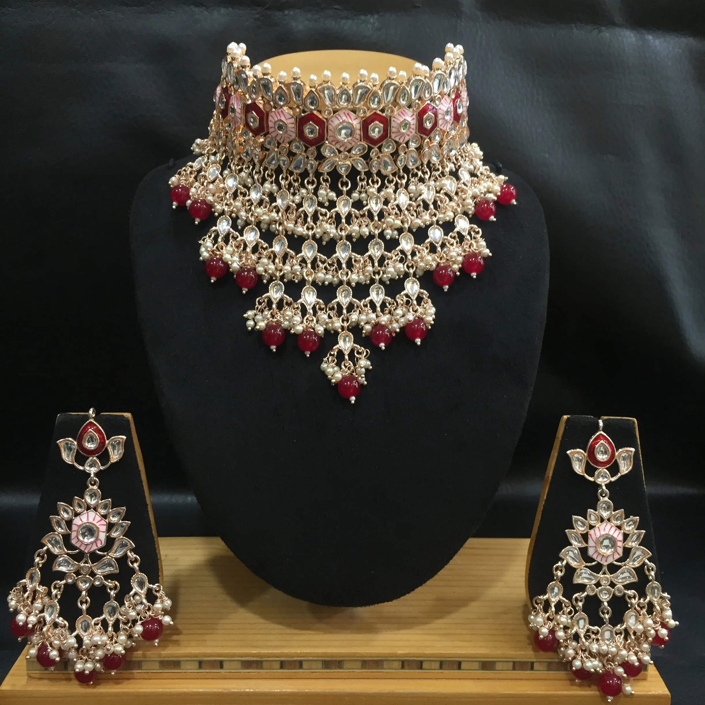 Ruby Kundan Necklace Set 18991-6173