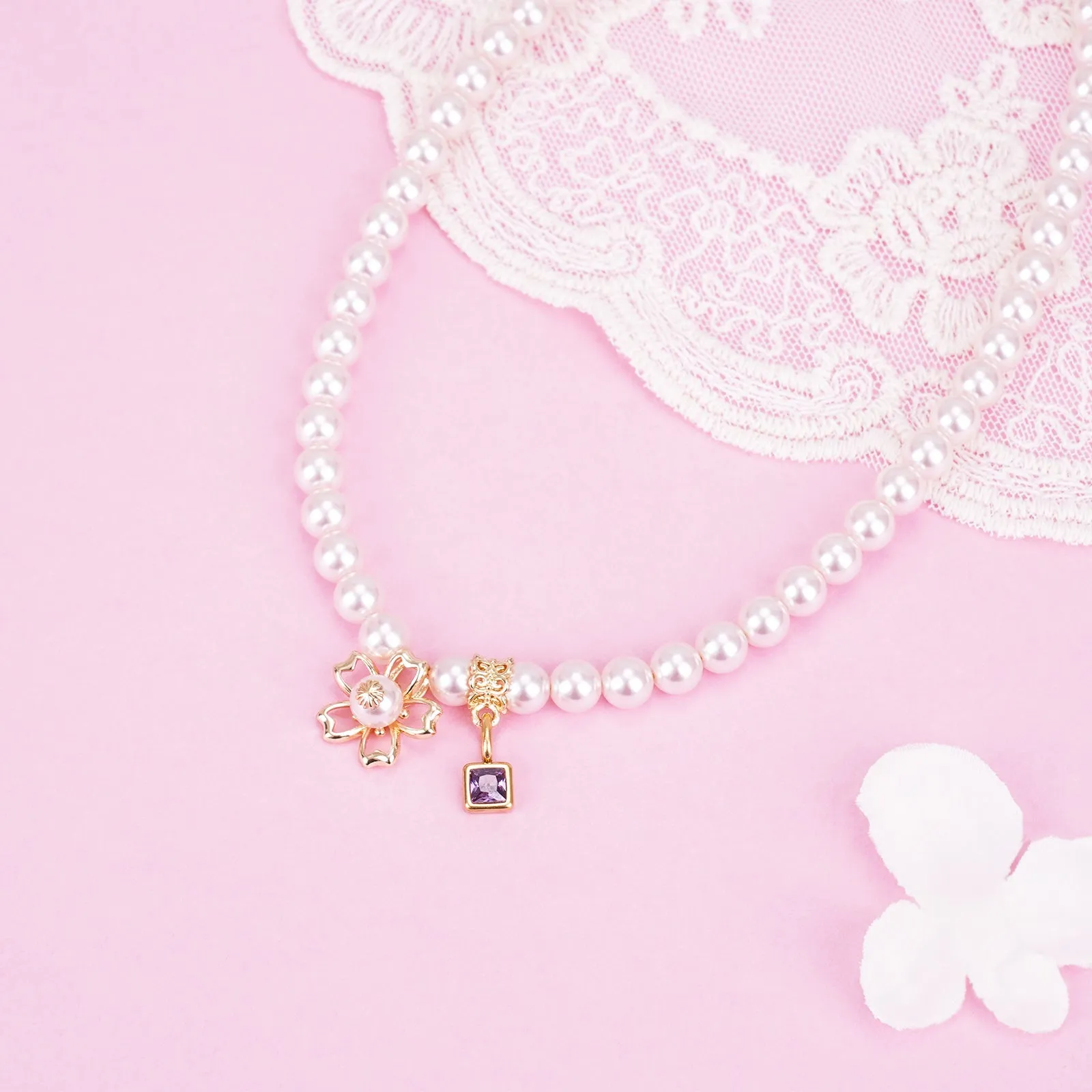 Sakura Charms Personalized Girl's Initial Pink Pearl Bracelet