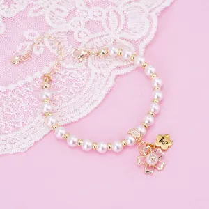 Sakura Charms Personalized Girl's Initial Pink Pearl Bracelet