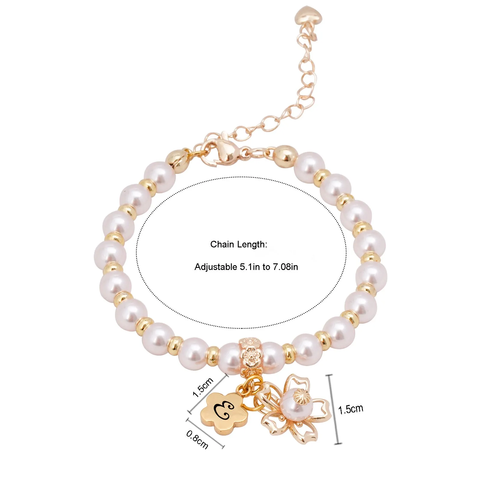 Sakura Charms Personalized Girl's Initial Pink Pearl Bracelet