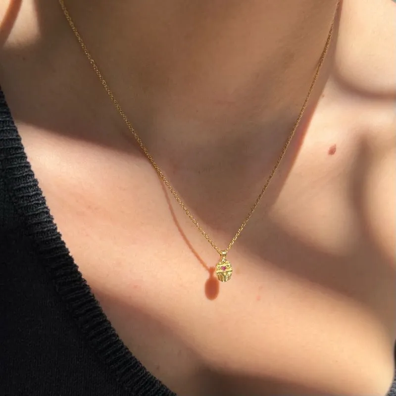 Scarab Necklace, Ruby, Silver