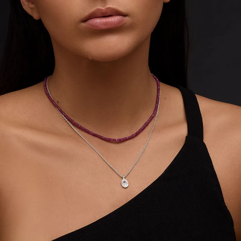 Scarab Necklace, Ruby, Silver