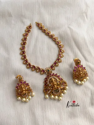 Simple Ruby Lakshmi devi necklace Nc472