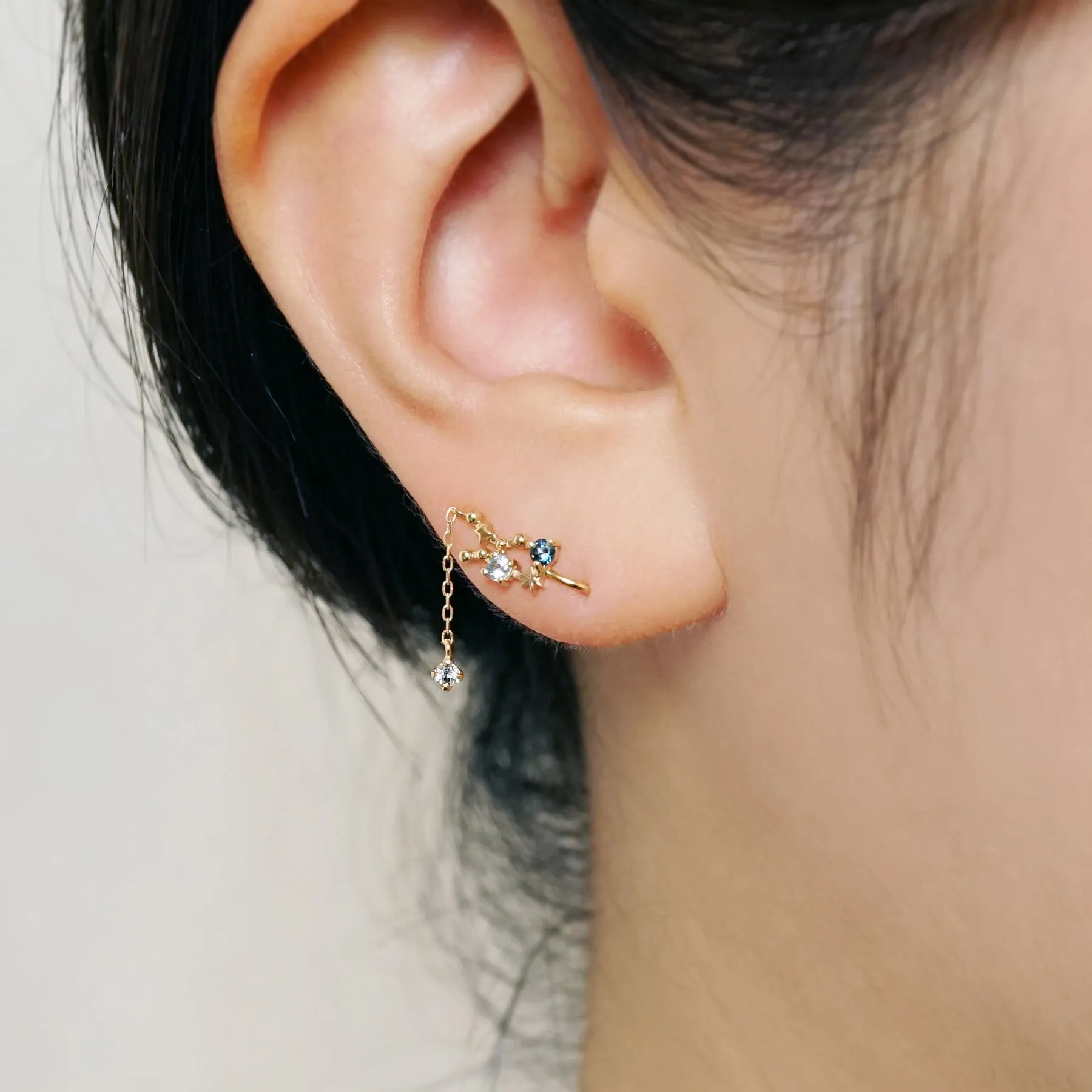 [Solo Earring] 18K/10K "Geminid Meteor Shower" Clipper Wire Single Earring (Yellow Gold)
