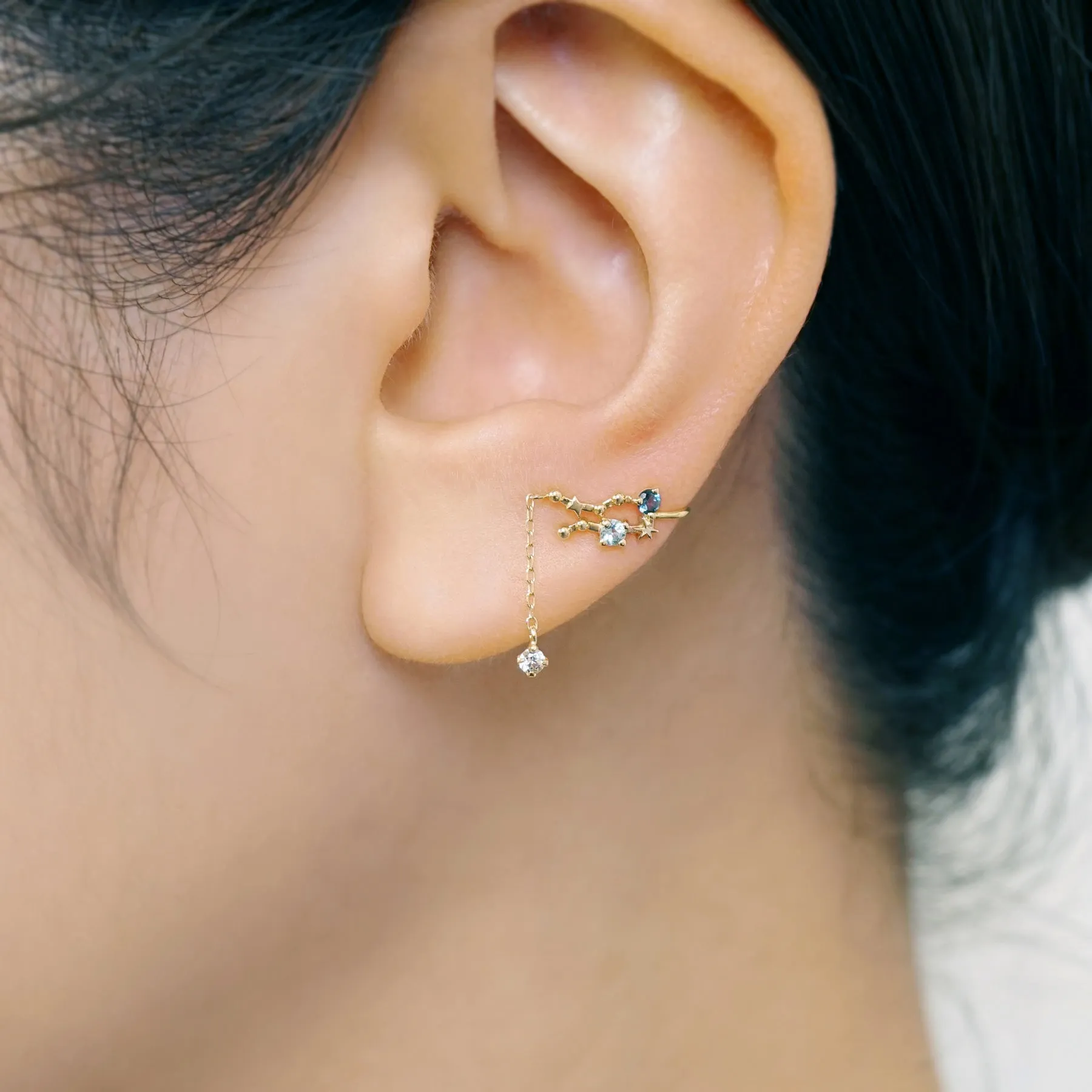[Solo Earring] 18K/10K "Geminid Meteor Shower" Clipper Wire Single Earring (Yellow Gold)