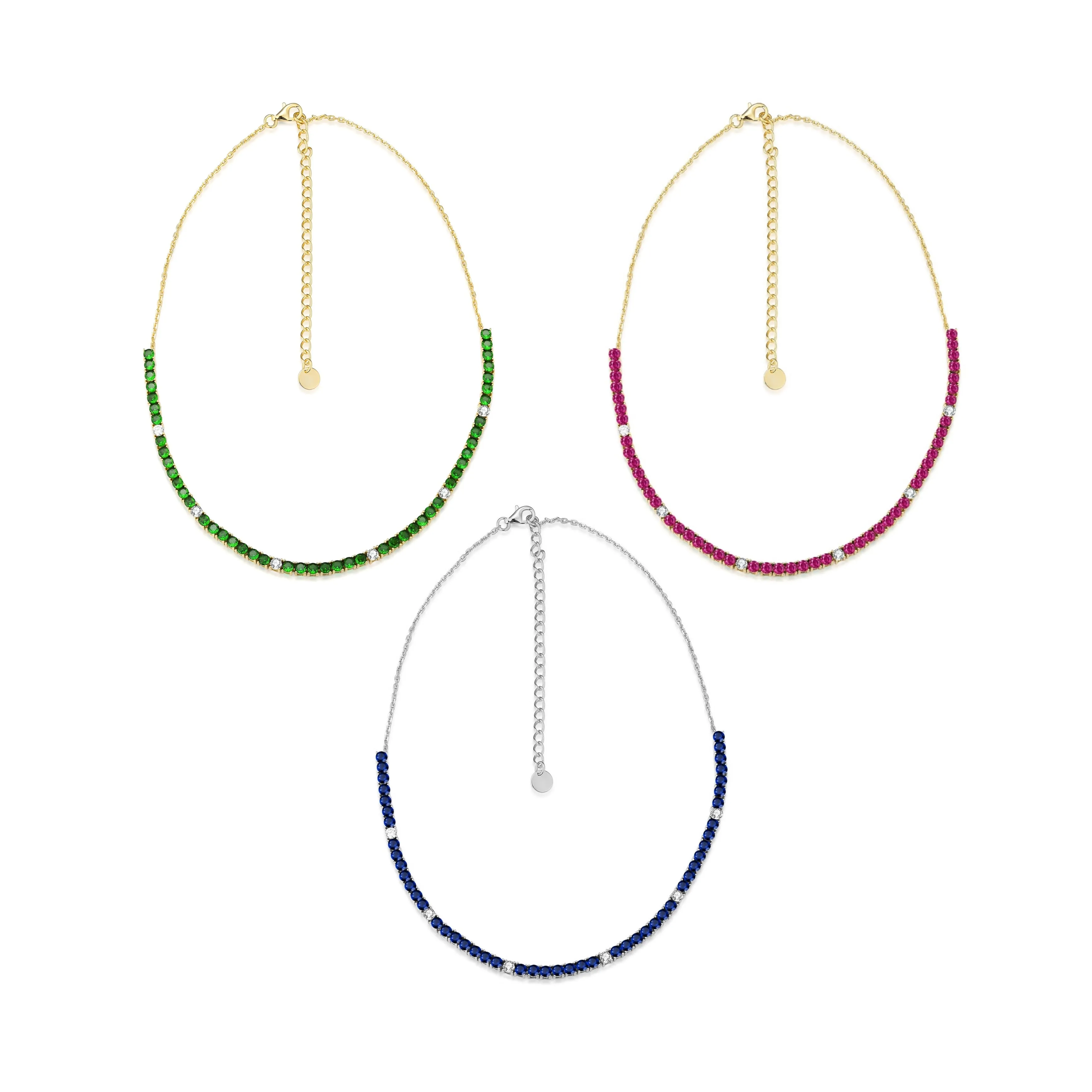Sterling Silver Colorful 55 Stone Tennis Necklace