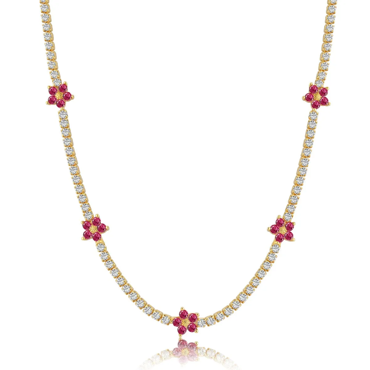 Sterling Silver Colorful Tennis Flower Necklace