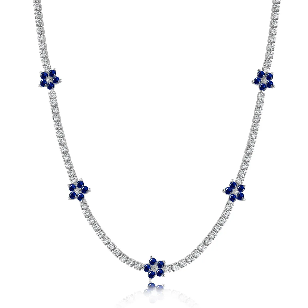 Sterling Silver Colorful Tennis Flower Necklace