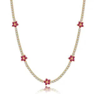 Sterling Silver Colorful Tennis Flower Necklace
