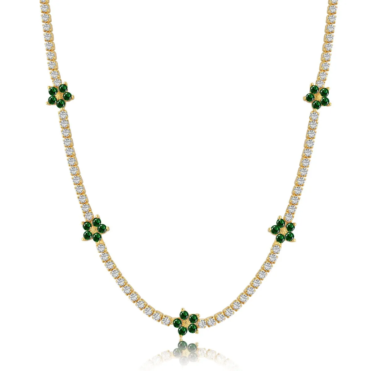 Sterling Silver Colorful Tennis Flower Necklace