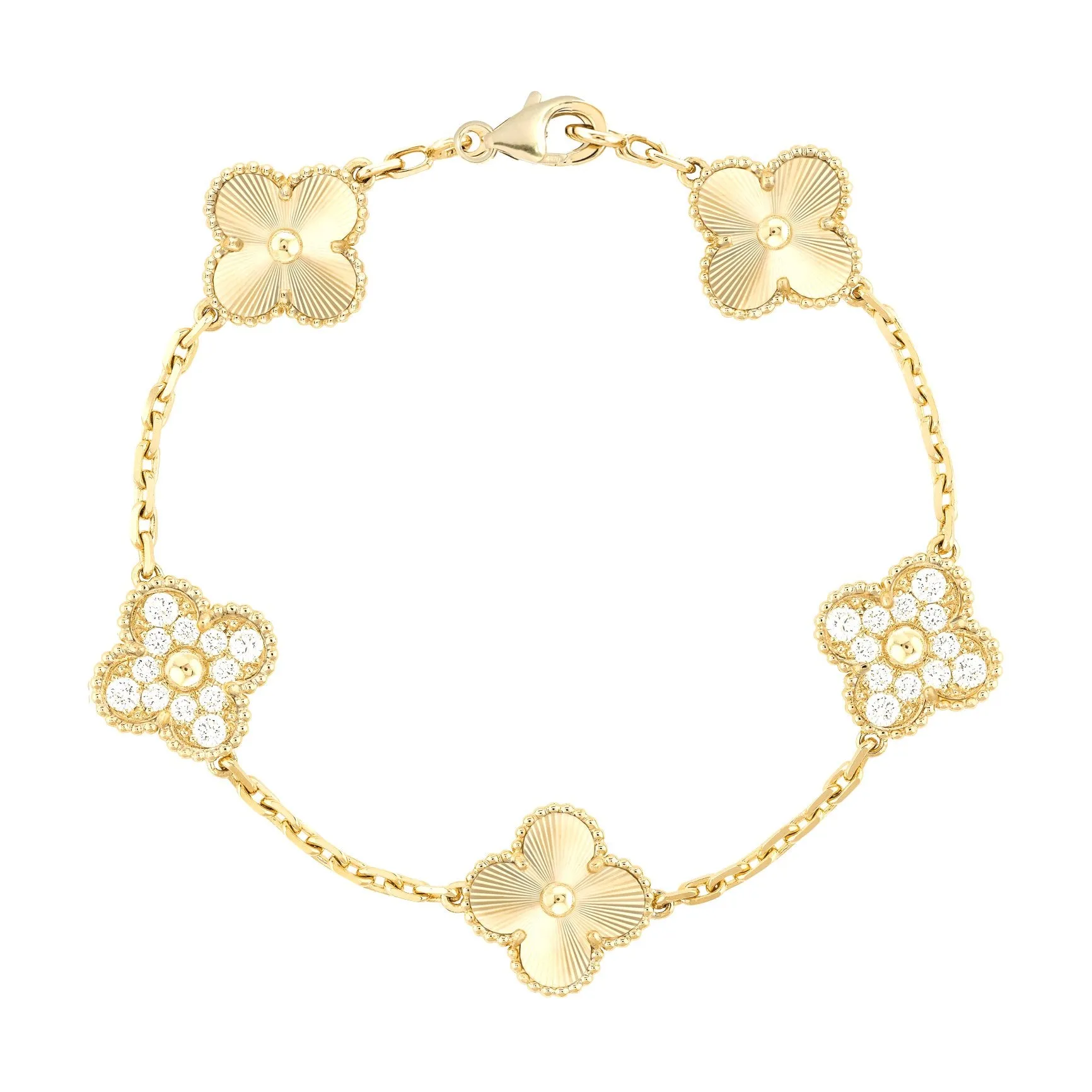 Sterling Silver Gold Plated CZ Five Clover Bracelet