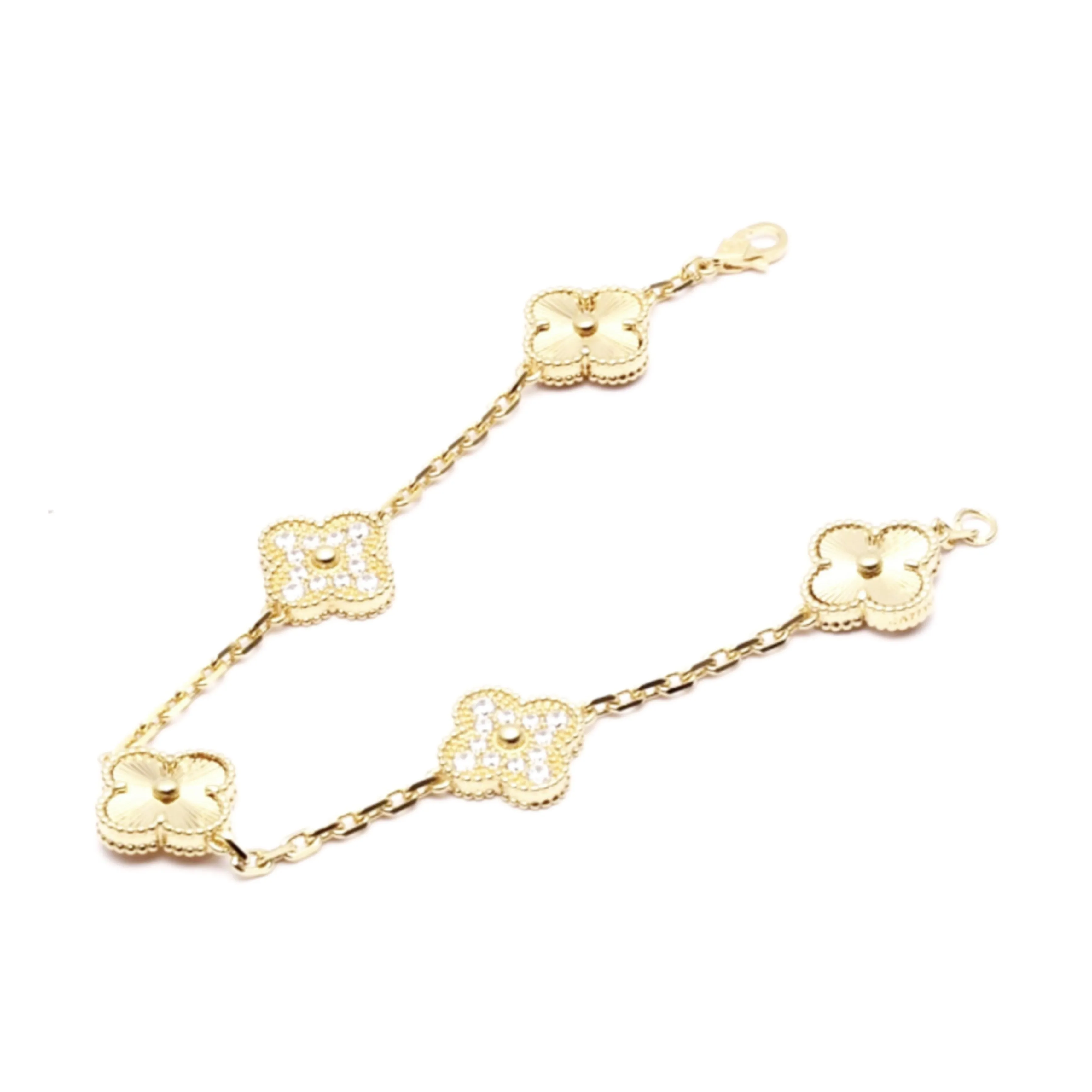 Sterling Silver Gold Plated CZ Five Clover Bracelet