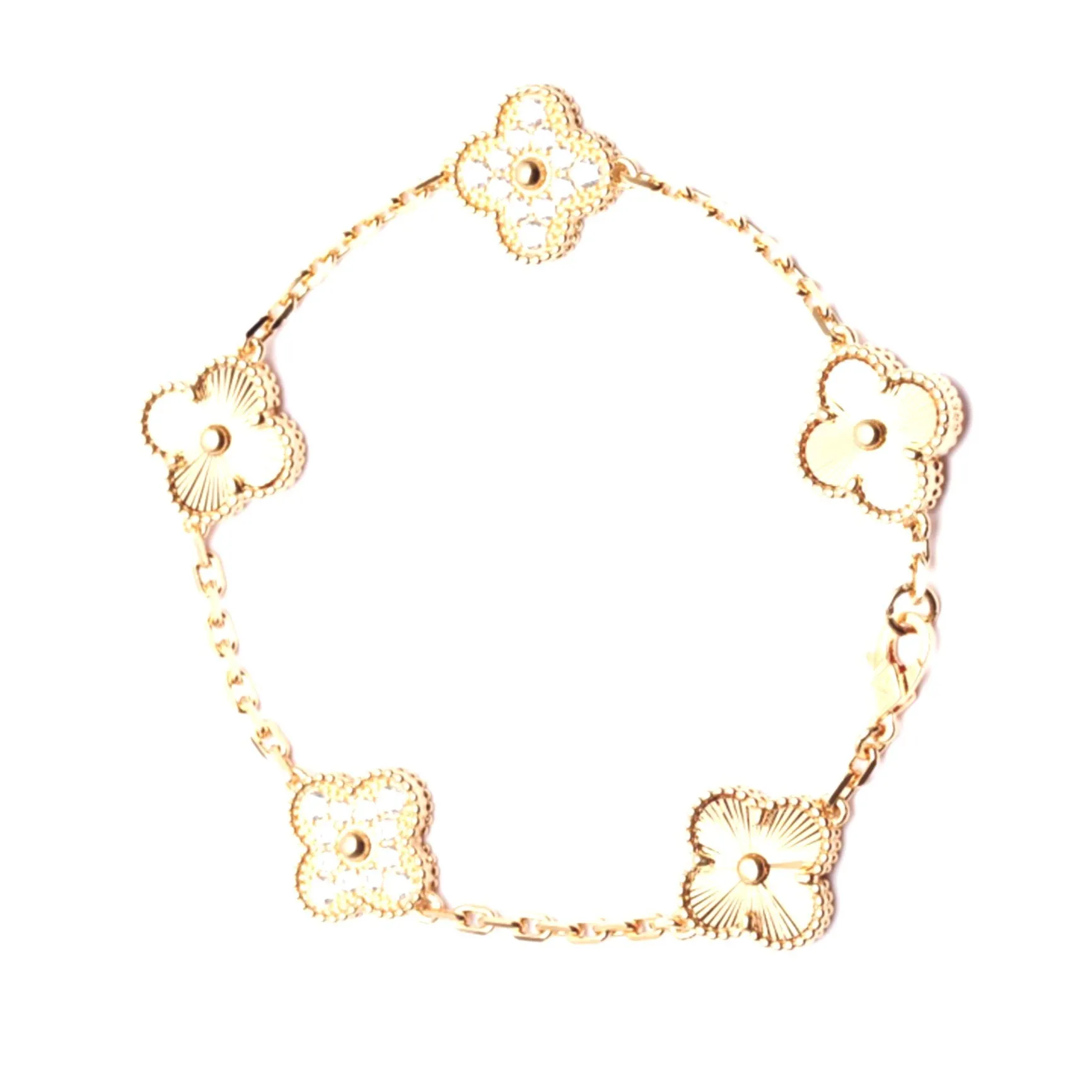 Sterling Silver Gold Plated CZ Five Clover Bracelet
