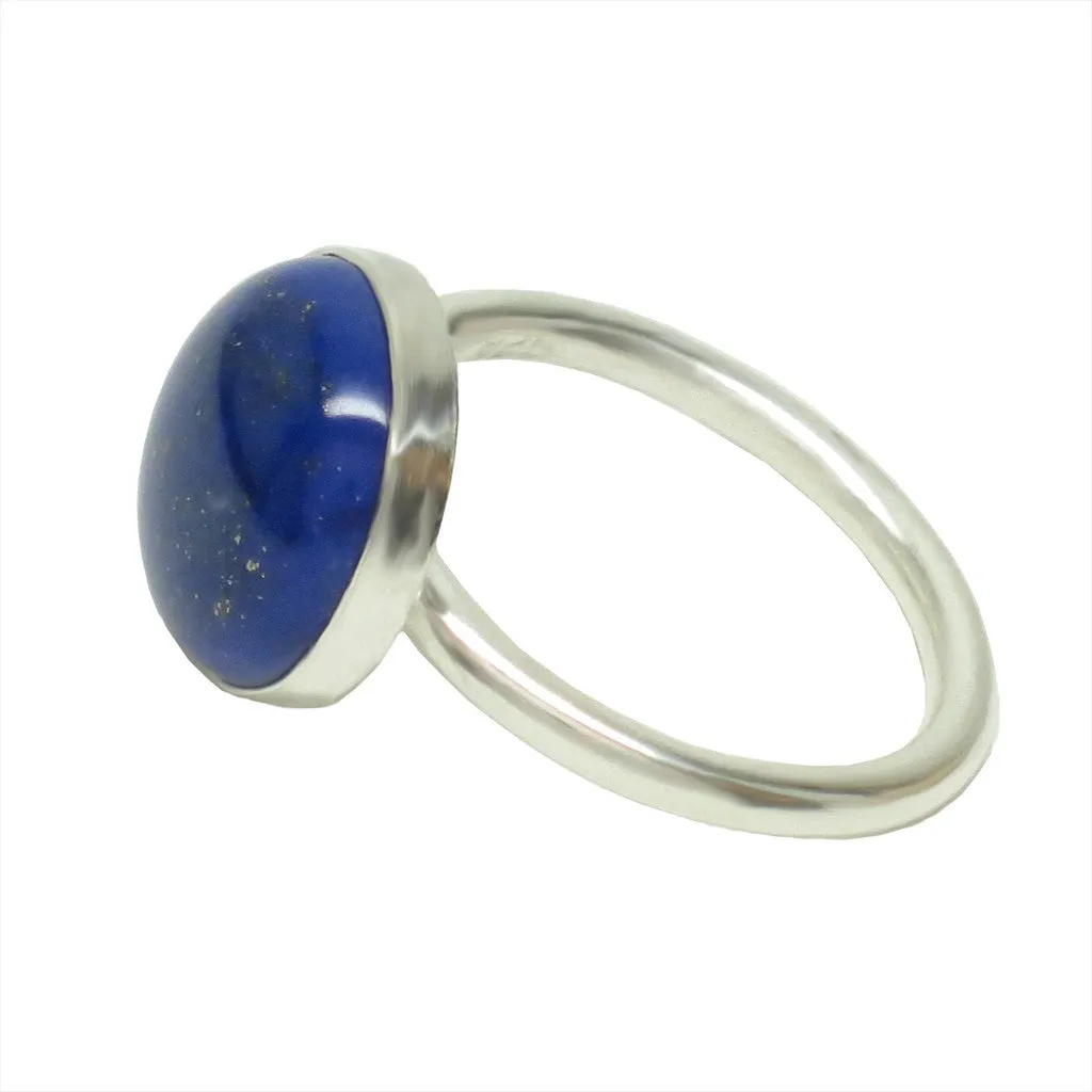 Sterling Silver Lapis Lazuli Round Cabochon Ring Size 7