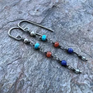 Sterling Silver Natural Stone Earrings - Pearl, Turquoise, Carnelian, Lapis Lazuli, Zircon and Black Pearl Earrings