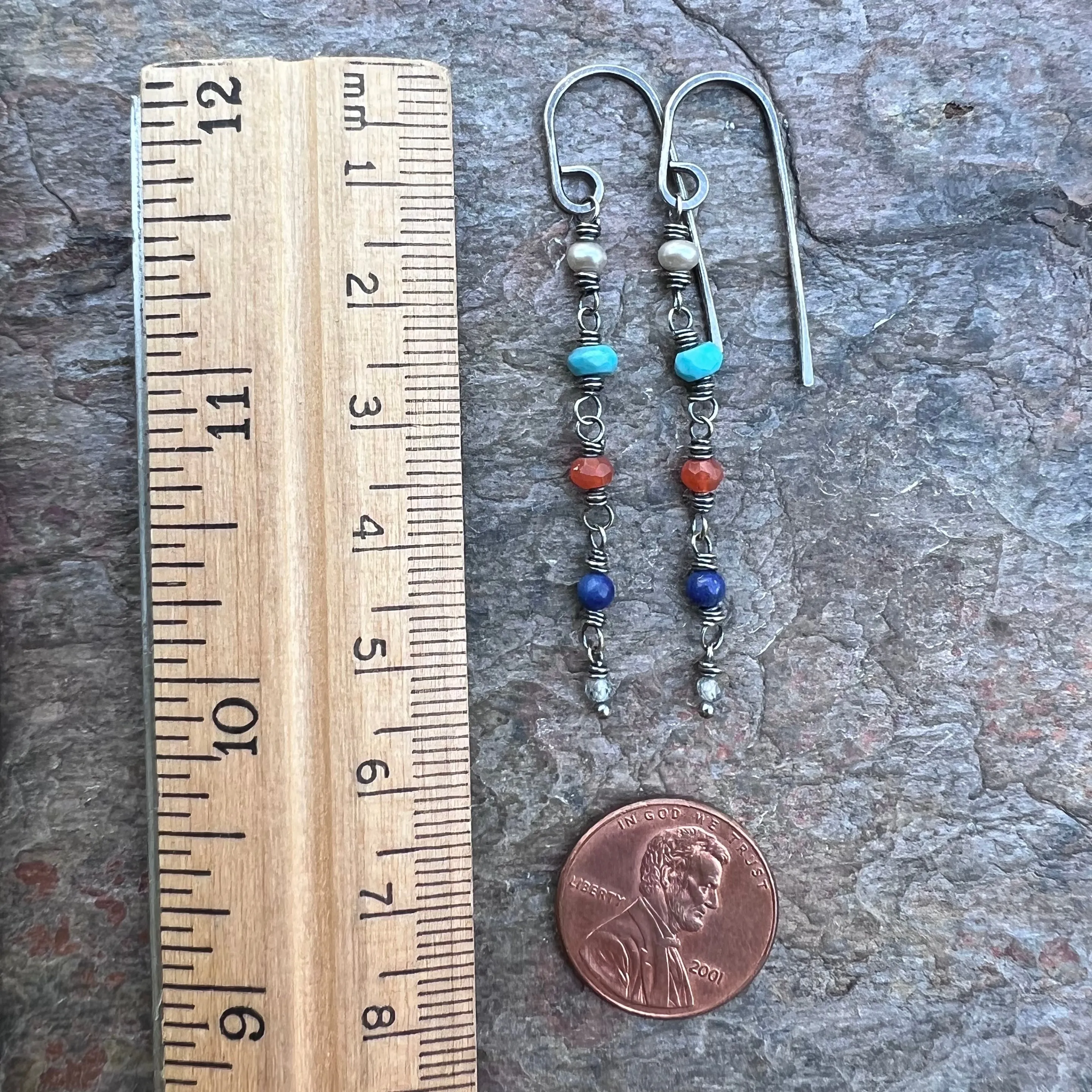 Sterling Silver Natural Stone Earrings - Pearl, Turquoise, Carnelian, Lapis Lazuli, Zircon and Black Pearl Earrings