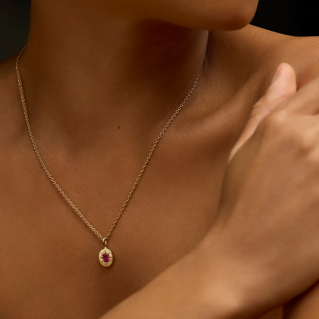 Supernova Necklace, Ruby, 9kt Yellow Gold